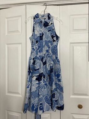 Newport News Blue Floral Collared Midi Dress